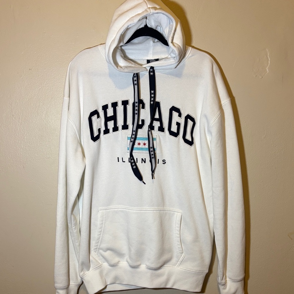 White Chicago Hoodie with Graphic Print
